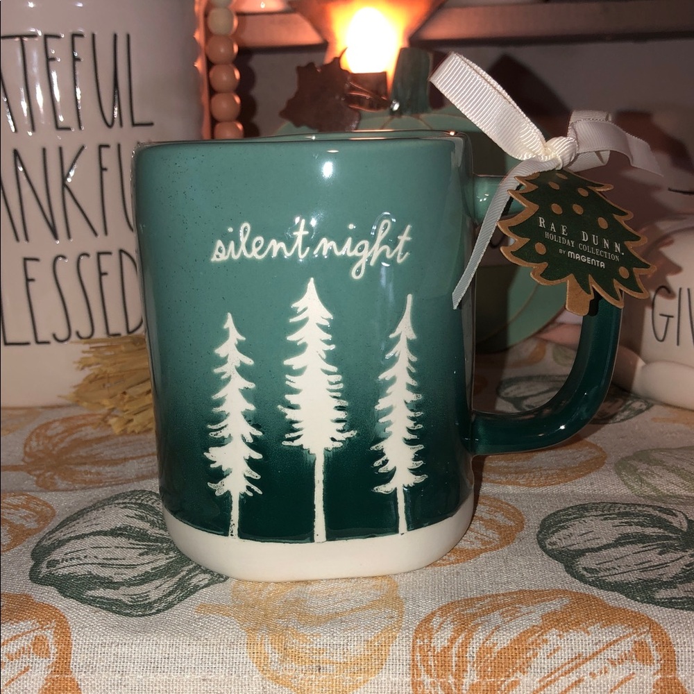 Rae Dunn SILENT NIGHT Mug Green Gradient with Unfinished Trees and Bottom